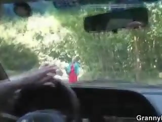 Old whore gets nailed in the car by a stranger