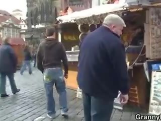 Granny tourist jumps on prick