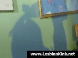 Lesbians in latex spanking their swell round asses