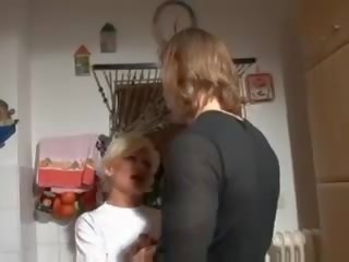 Terrific blonde german granny banged in kitchen