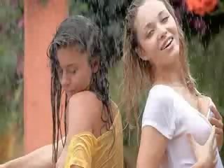 Delightful girls in the rain