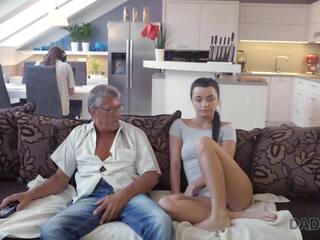 DADDY4K. Tiny minx and old daddy have awesome adult movie right behind his son