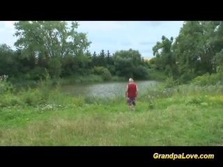 Grandpa gets lucky with a blonde enchantress in the public park