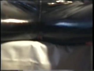 Sperm-Traudl with crotchopen pvc trousers gets a fuck without necking